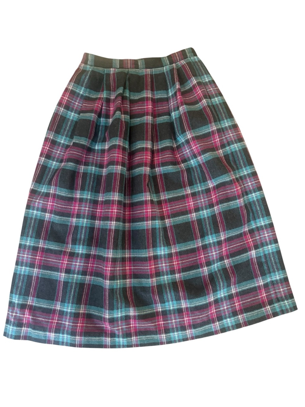 Vintage Haberdasher Plaid Wool Blend Pleated Midi Skirt Size S Preppy Heritage